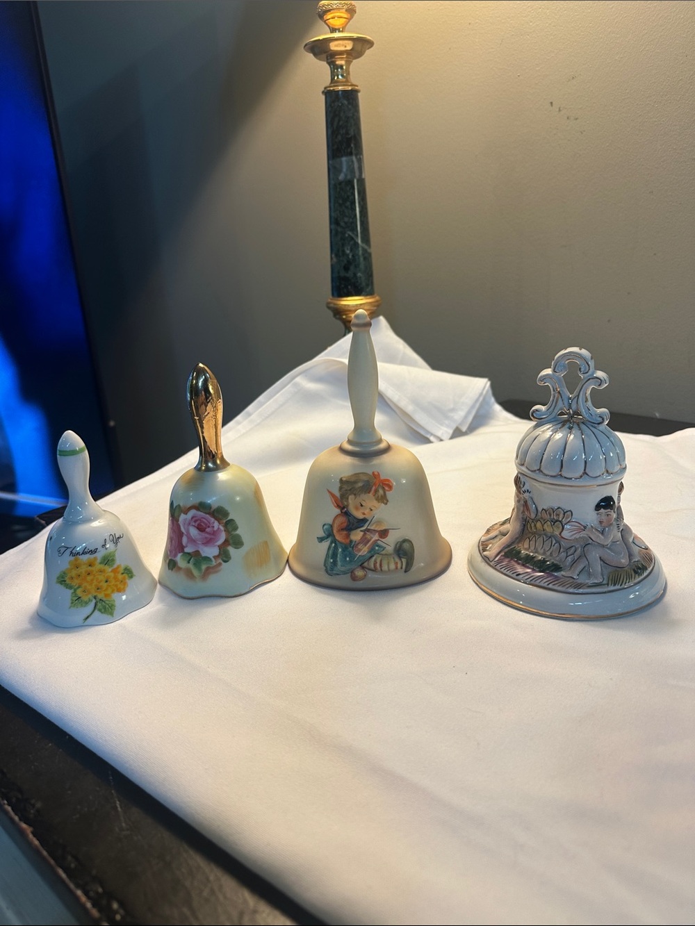 Vintage Decorative Porcelain Hand Bells - Floral & Figurine Designs